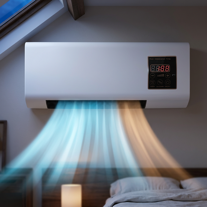 Air Conditioner Without Outdoor Unit for Bedroom, 4-in-1 Cooling, Heating, Ventilating and Dehumidifying, Wall-Mounted, Quiet Mini Air Conditioner for Attic Room with Timer