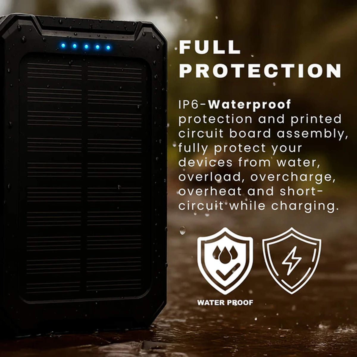 Solar Powerbank 500000mAh Waterproof External Battery with Dual USB and LED Flashlight for Camping and Emergencies