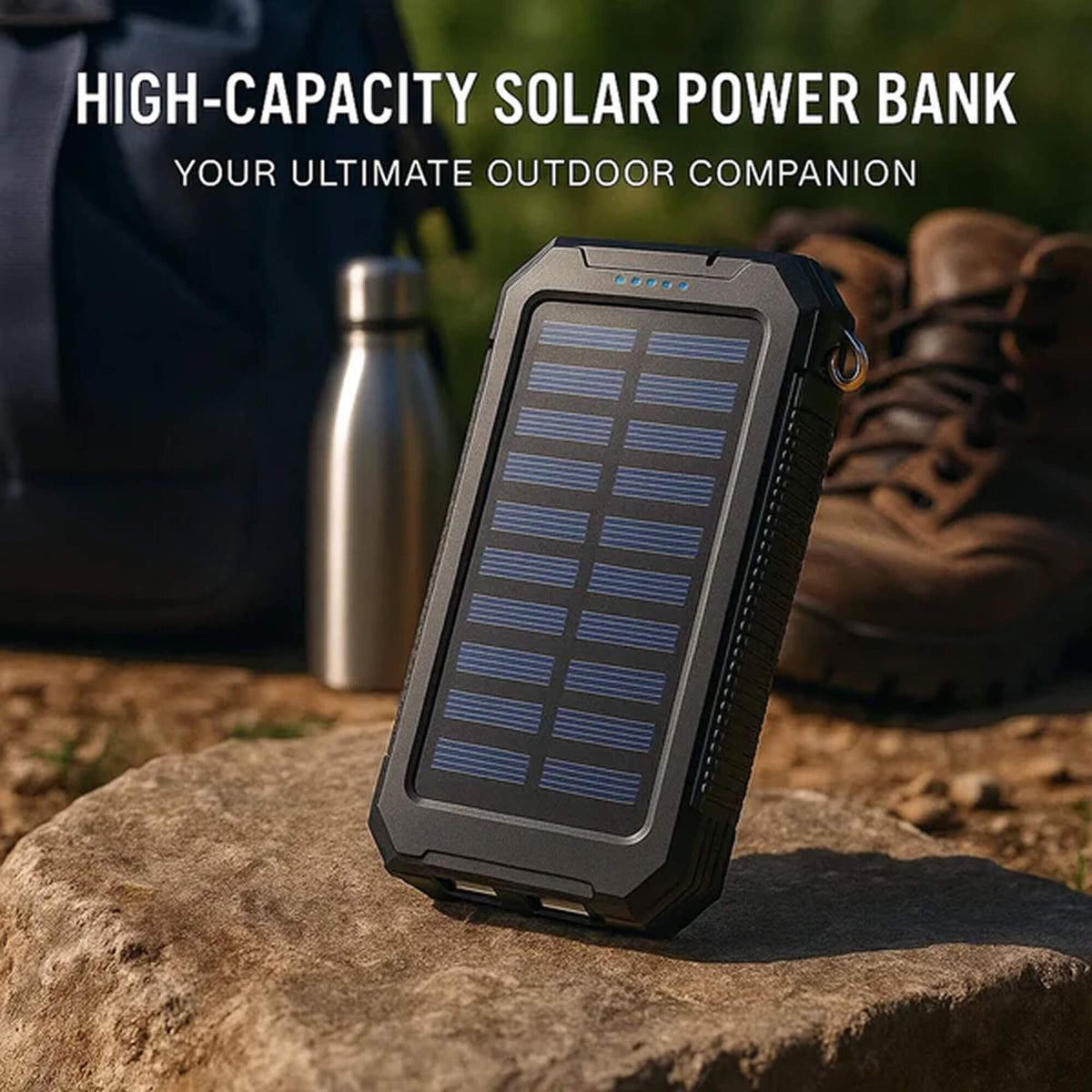 Solar Powerbank 500000mAh Waterproof External Battery with Dual USB and LED Flashlight for Camping and Emergencies