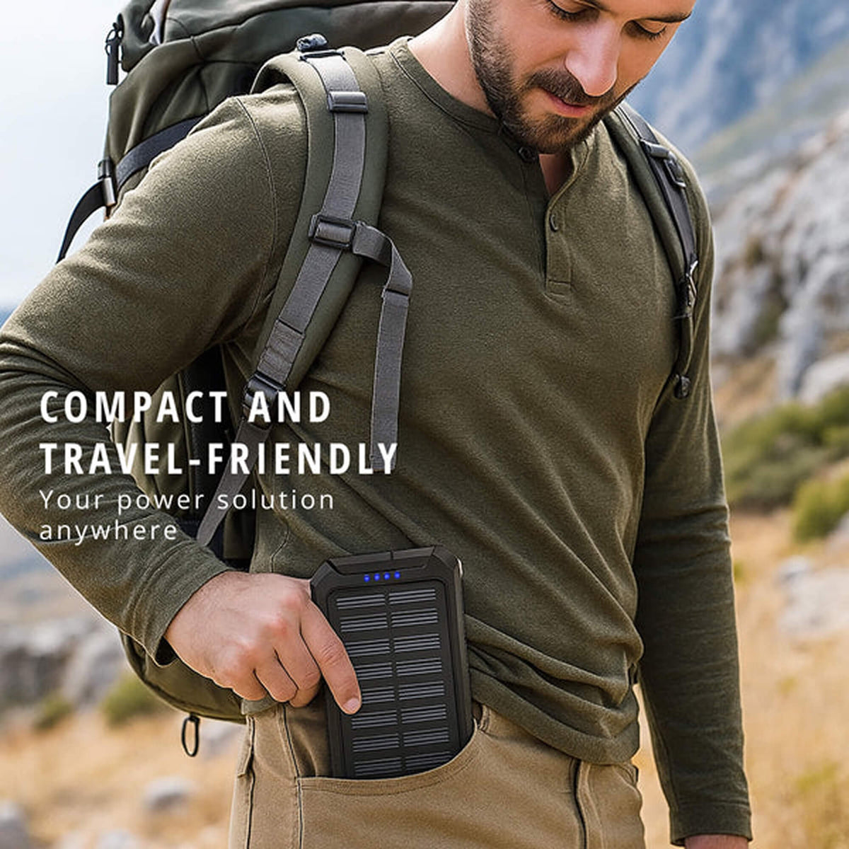 Solar Powerbank 500000mAh Waterproof External Battery with Dual USB and LED Flashlight for Camping and Emergencies