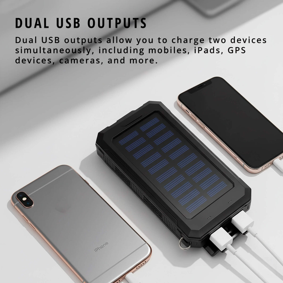 Solar Powerbank 500000mAh Waterproof External Battery with Dual USB and LED Flashlight for Camping and Emergencies