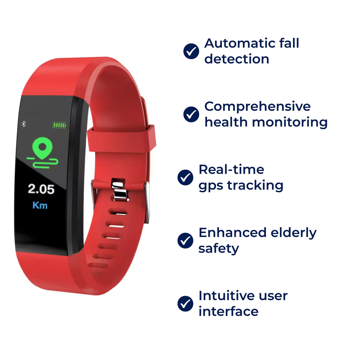 Safety Watch for Seniors with Fall Detection, GPS Tracker, Health Monitor, Heart Rate Measurement and Emergency Button