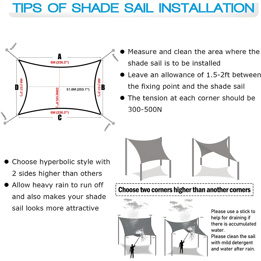 Waterproof Rectangular Shade Cloth UV Protection Terrace Garden Balcony