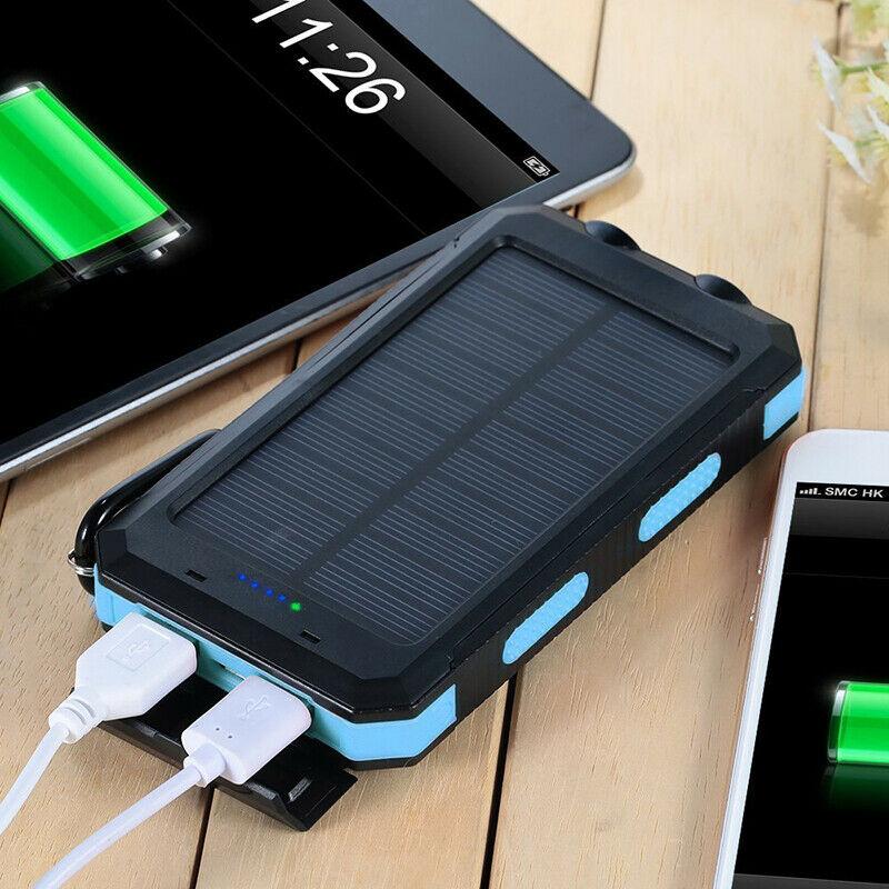 Solar Powerbank 500000mAh Waterproof External Battery with Dual USB and LED Flashlight for Camping and Emergencies