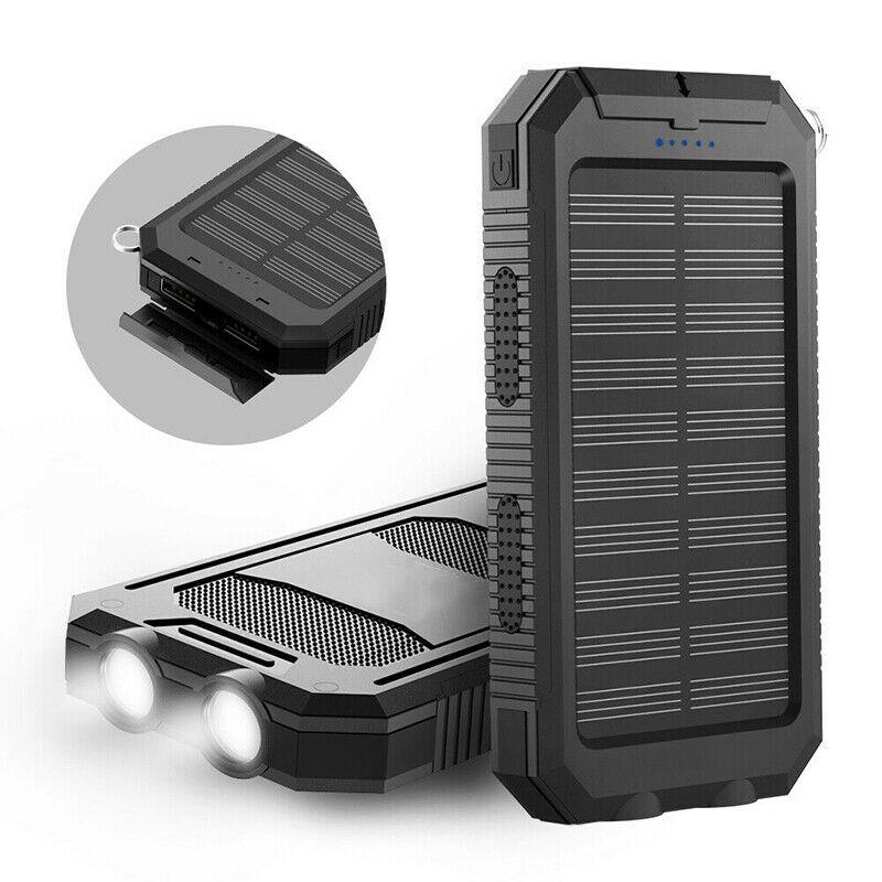 Solar Powerbank 500000mAh Waterproof External Battery with Dual USB and LED Flashlight for Camping and Emergencies