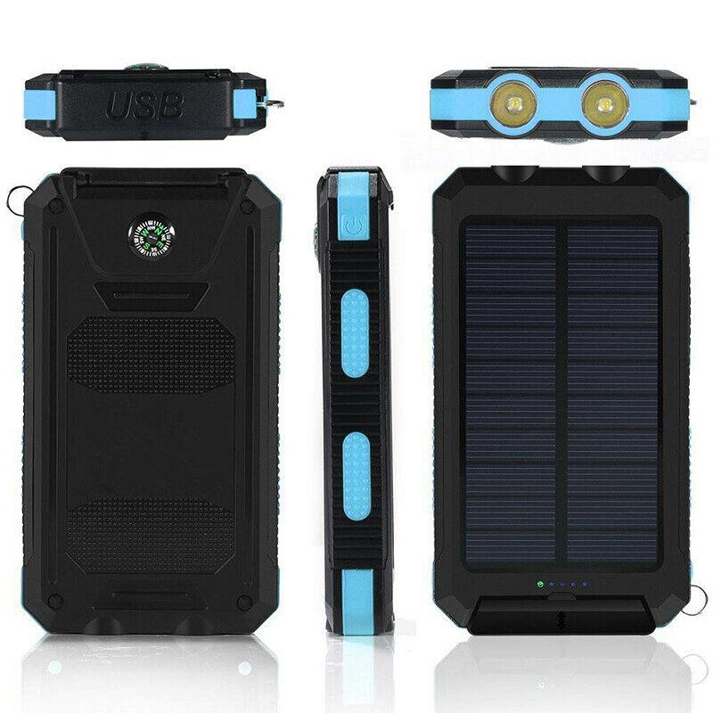 Solar Powerbank 500000mAh Waterproof External Battery with Dual USB and LED Flashlight for Camping and Emergencies