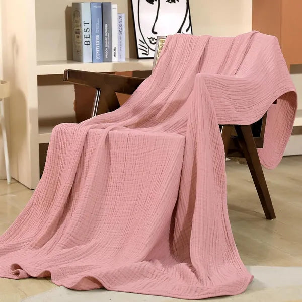 Soft Muslin Plaid Light Cotton Blanket Round Warm Plush Living Room Bedroom