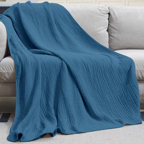 Soft Muslin Plaid Light Cotton Blanket Round Warm Plush Living Room Bedroom