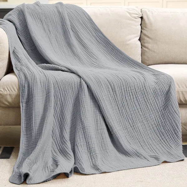 Soft Muslin Plaid Light Cotton Blanket Round Warm Plush Living Room Bedroom
